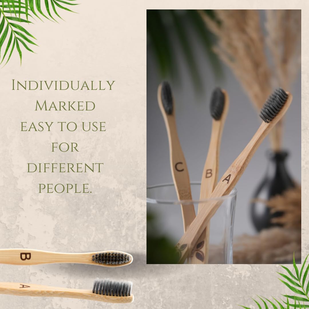 Bamboo Toothbrush 10 Pack, Soft Charcoal-Infused Bristles, Biodegradable, BPA-Free, Eco-Friendly, Sustainable, Natural, Organic and Pure Wooden Toothbrush by Kaili Wellness and More