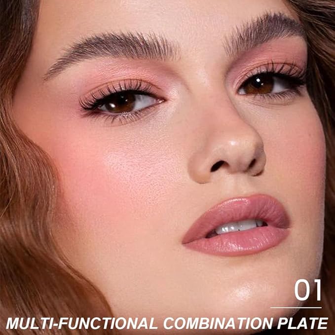 6-in-1 Cream & Powder Makeup Palette – Blush Highlighter & Eyeshadow, Matte & Shimmer Nude Tones, Travel-Friendly Compact for Daily & Travel Use 01