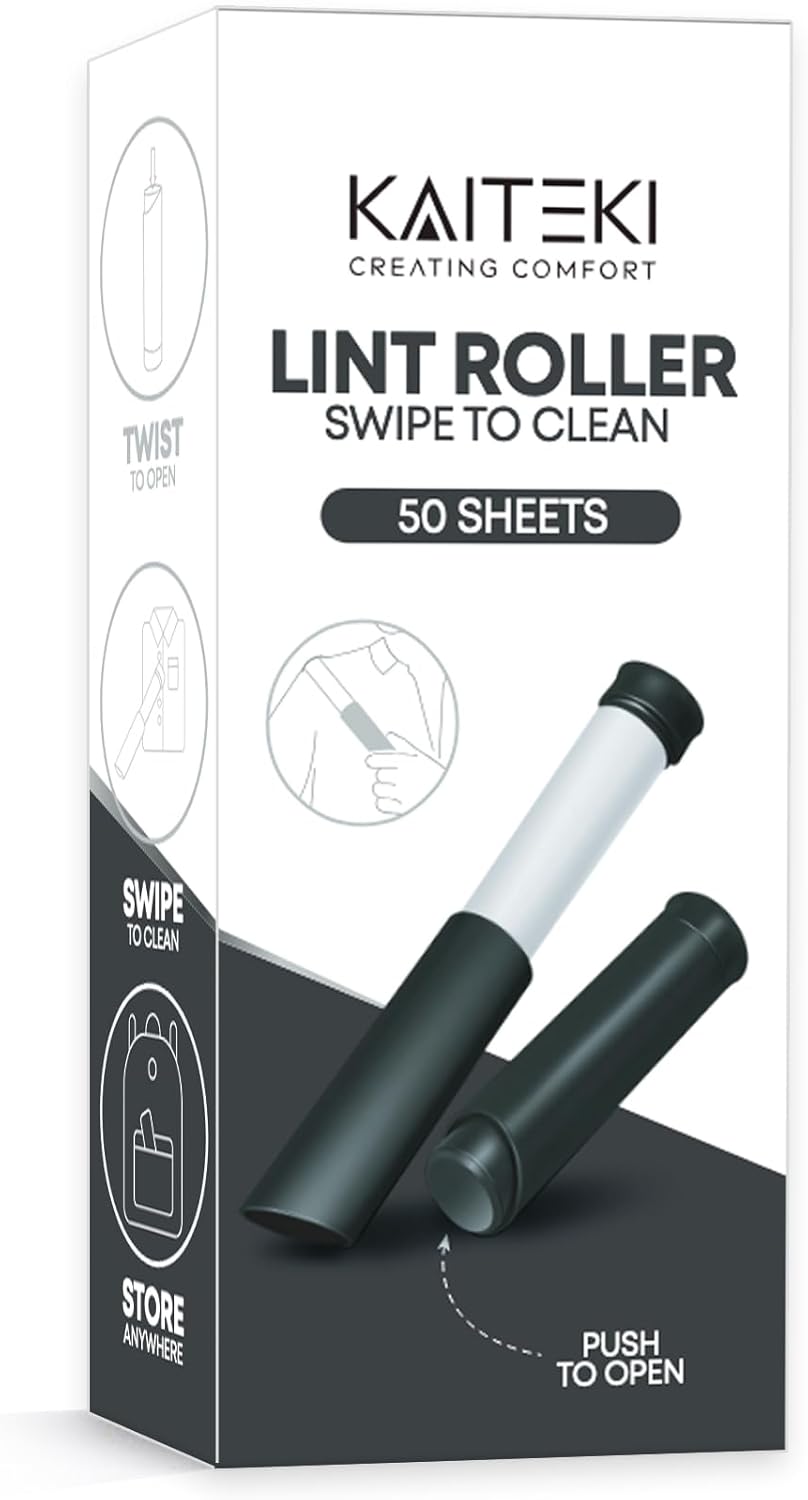 Portable Lint Roller with 100 Sticky Sheets, Mini Pet Hair Remover, Lint Roller for Cats, Dogs, Kids - Travel Roller for Clothes Backpack School - Small Retractable Fits in Pocket (Black)