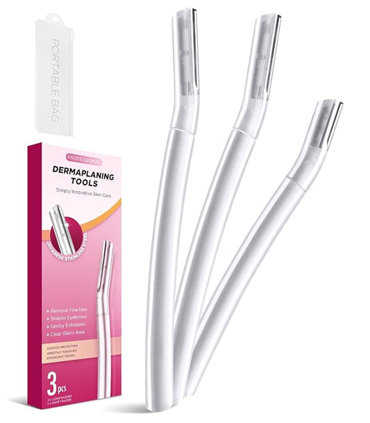 SINAHET Dermaplane Razor for Face, (3 Count) Professional Dermaplaning Tool for Peach Fuzz, Facial and Eyebrow Hair Removal, Gentle Skin Exfoliation Blade