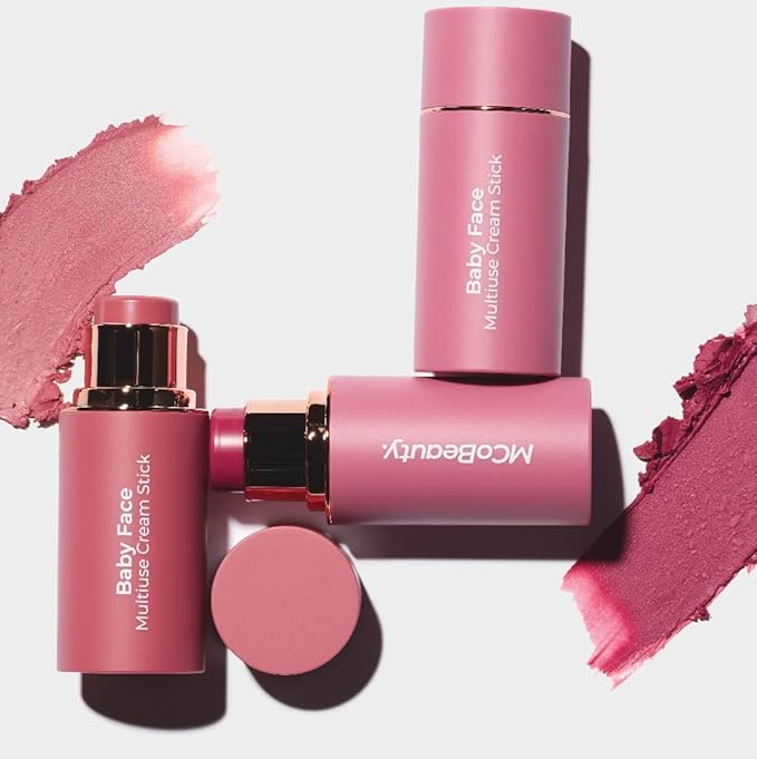MCoBeauty Baby Face Multi-Use Cream Stick, Peony Rose Pinky Rose Shade, Silky Smooth, Buildable Blush for Eyes, Lips & Cheeks, Vegan, Cruelty Free Cosmetics
