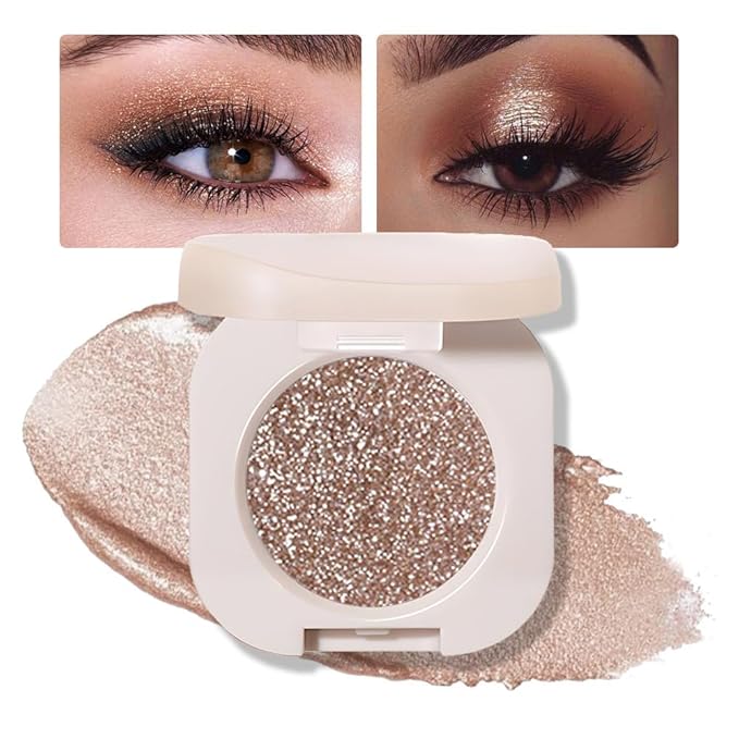 Monochrome Glitter Eyeshadow - Nude Gold Brown Shimmer Eye Shadow, Talc-Free, Paraben-Free, Cruelty-Free, Long-Lasting Single Eyeshadow Palette for Everyday & Special Occasions 10#
