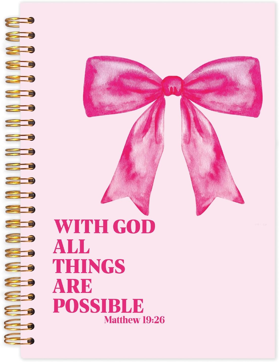 FDHSPAAM Coquette Pink Bow Christian Spiral Journal Notebook 5.5x8.3in, with God All Things Are Possible Inspirational Prayer Journal for Woman, Inspirational Bible Notebooks for Note Taking