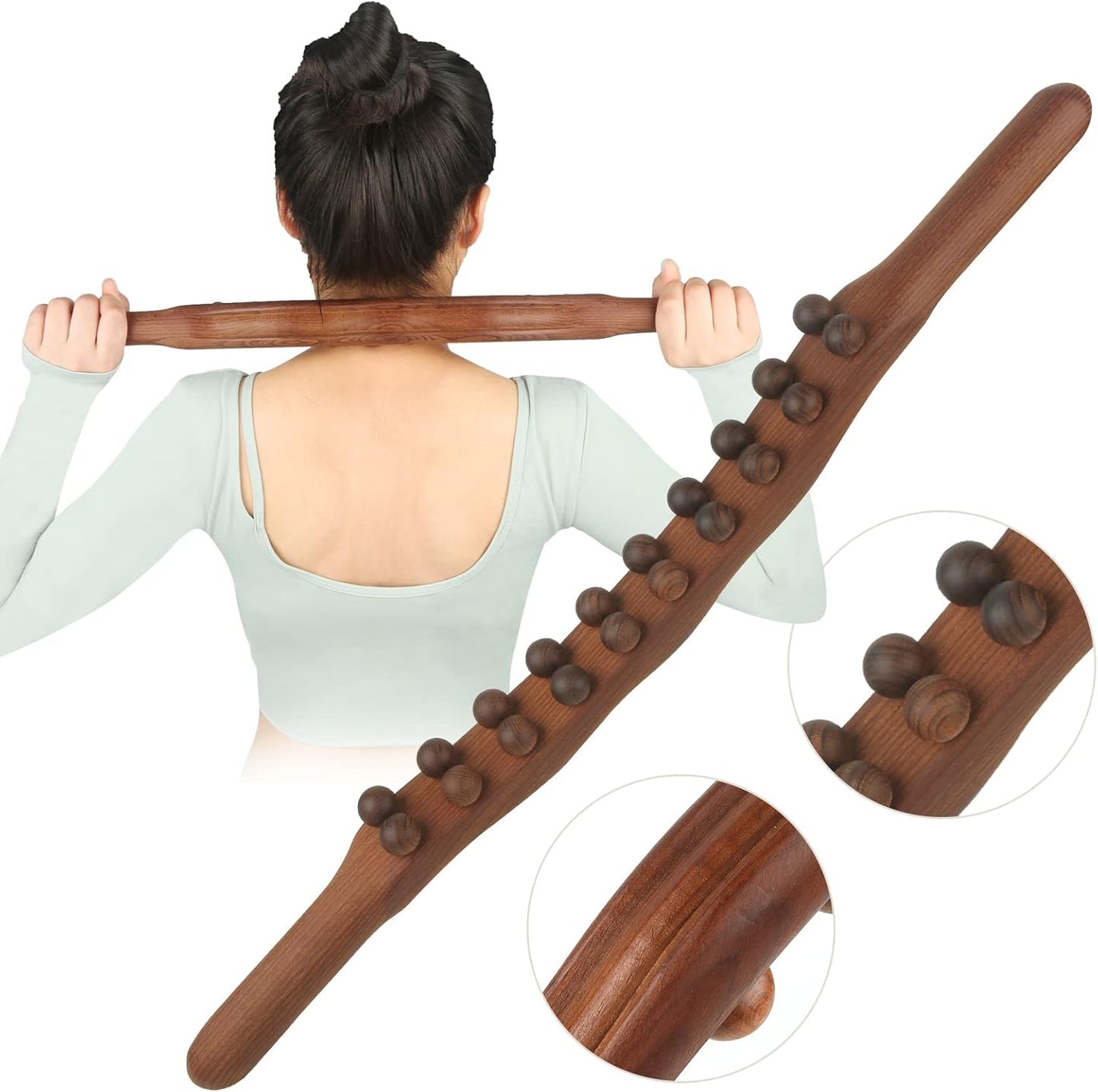 Wood Therapy Lymphatic Drainage Massage Roller Stick Tools, Myofascial Release Tool Stomach Cellulite Massager, Ease Neck Back Waist and Leg Pain Handheld Self Body Sculpting Massage Tool (20 Beads)