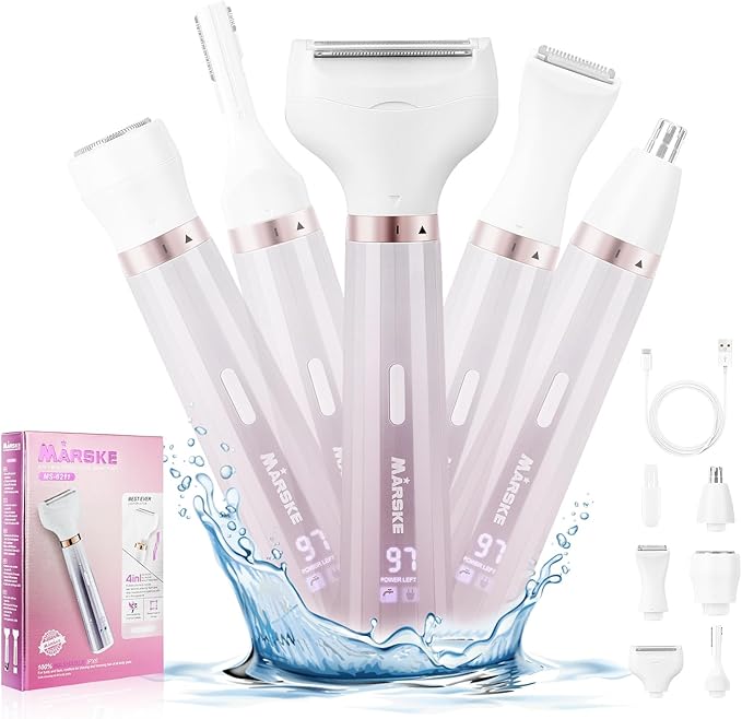 Electric Razors Shavers for Women, Bikini Trimmer 5 in 1 Lady Electric Shaver Razor Wet/Dry Face Razors for Face Nose Eyebrow Arms Armpit Legs Pubic Hair Area Painless Facial Hair Removal for Women