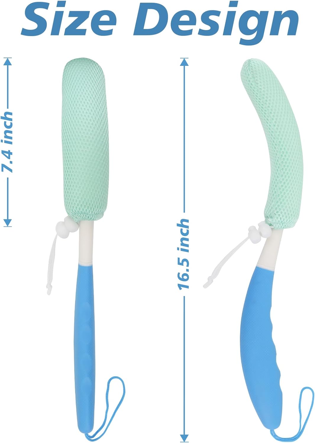Back Scrubber for Shower，Mesh Sponge Body Shower Brush with Long Handle for Use in Shower Back Scrubber,Back Scrub for Exfoliating Body Scrubber (Blue and Green)