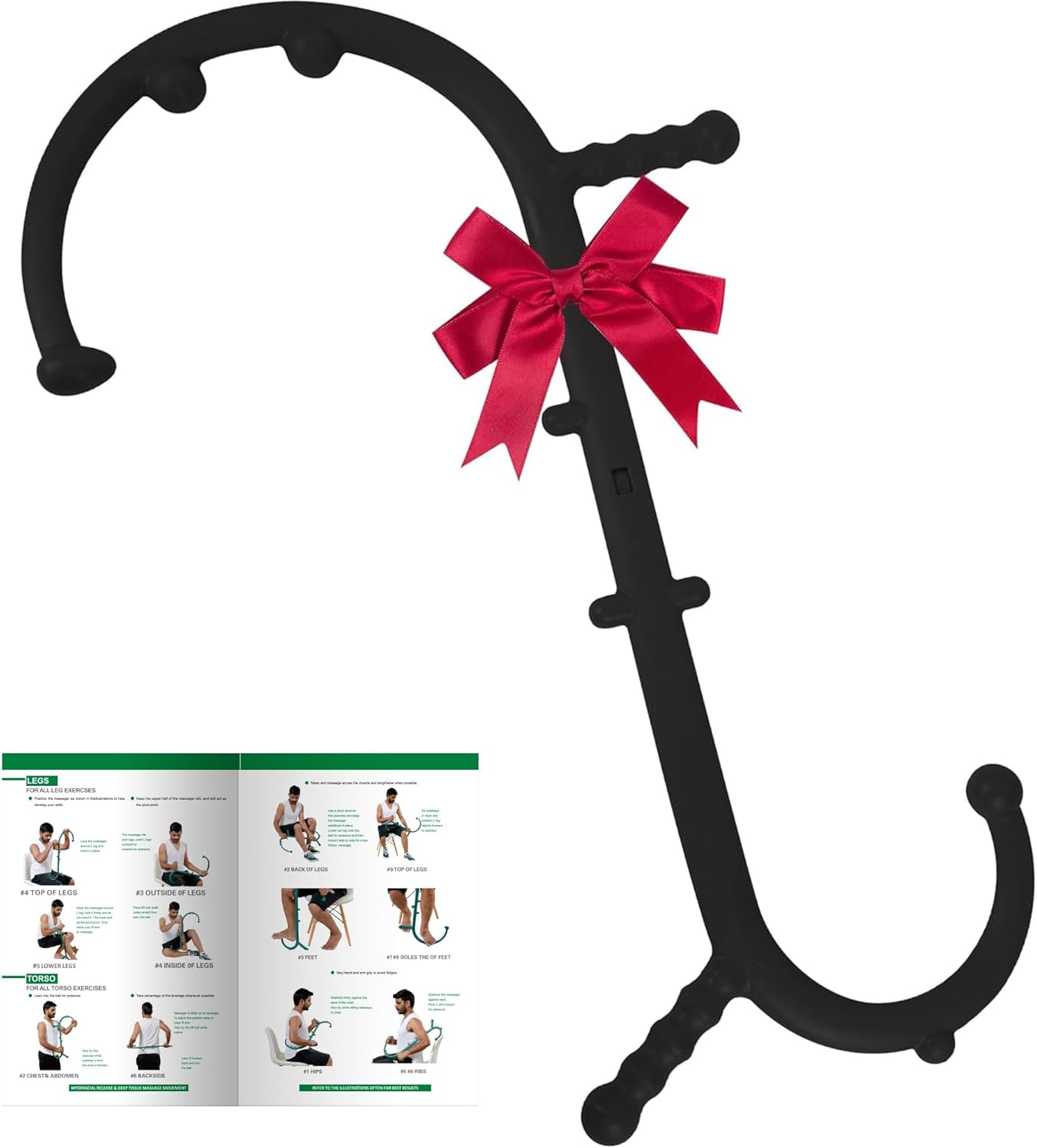 Massage Trigger Point Cane, Muscle Release Tool Self Massage Hook Cane, Handheld Back, Neck, Shoulder, Leg and Feet Massager Rod, Body Deep Tissue Gifts for Men & Women, Black