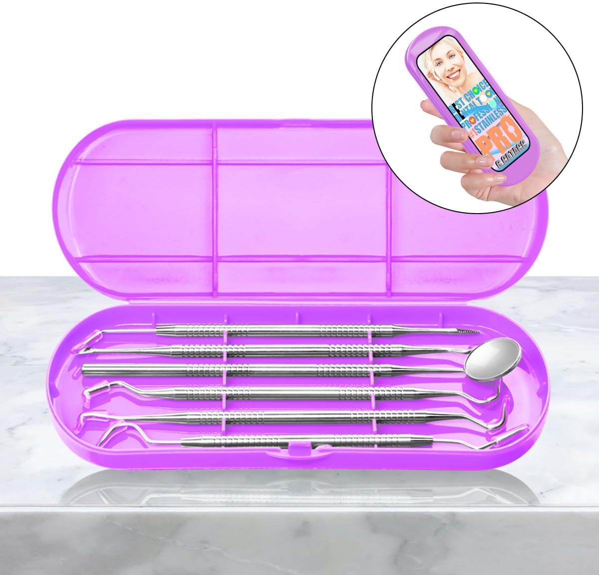 G.CATACC Dental Tools, Metal Dental Pick Teeth Cleaning Tools for Home Use, Stainless Steel Oral Care Hygiene Kit with Tooth Scraper Plaque Tartar Remover - with Case