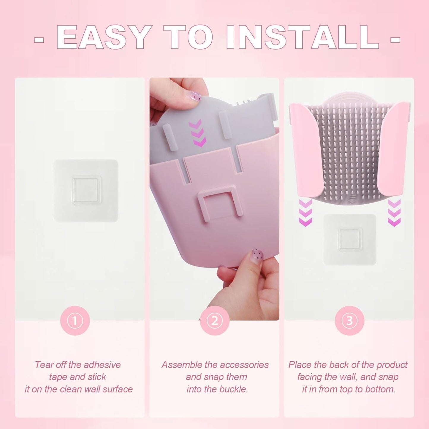 Shower Wall Hair Catcher - Reusable Hair Trap for Drain Protector, Hair Collector with Silicone Bristle, Shower Drain Hair Catcher for Bathroom Bathtub, Easy to Clean & Detachable, Pink