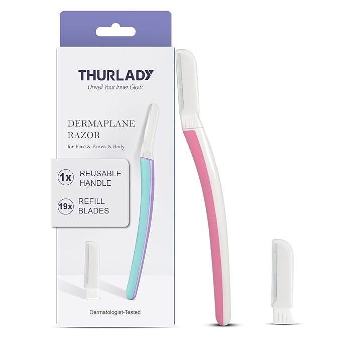 Face Razors for Women, Reusable Handle with 19 Microblades, Dermaplane Razor for Women Face, Eyebrow & Facial Razors, Peach Fuzz Remover, Gentle Exfoliating, for Sensitive Skin (Pearl Blush)
