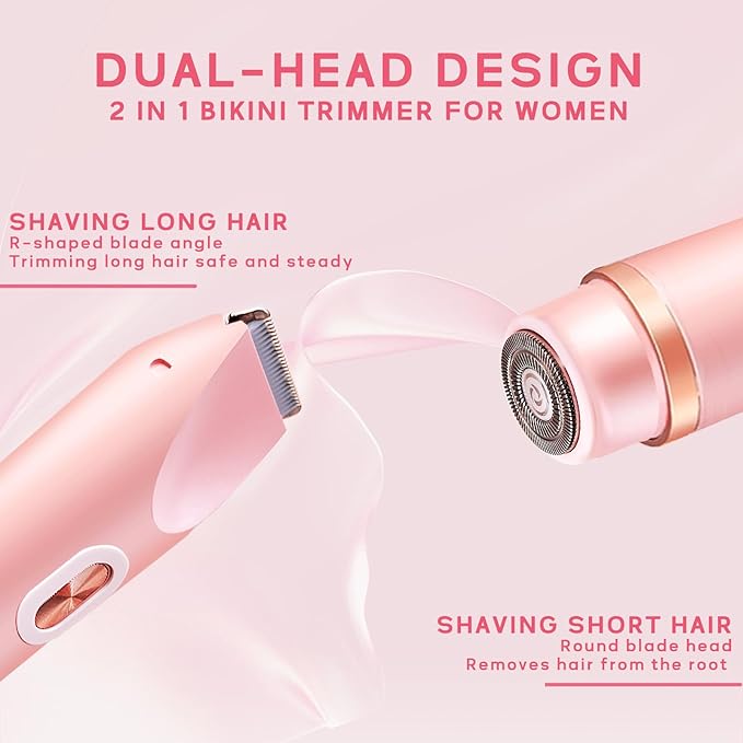 2025 New Electric Womens Shaver, 2-in-1 Body Shaver & Bikini Trimmer for Women, Waterproof Wet & Dry Use Body Hair Electric RazorTrimmer for Bikini Underarm Leg Arm Body Face (Pink)