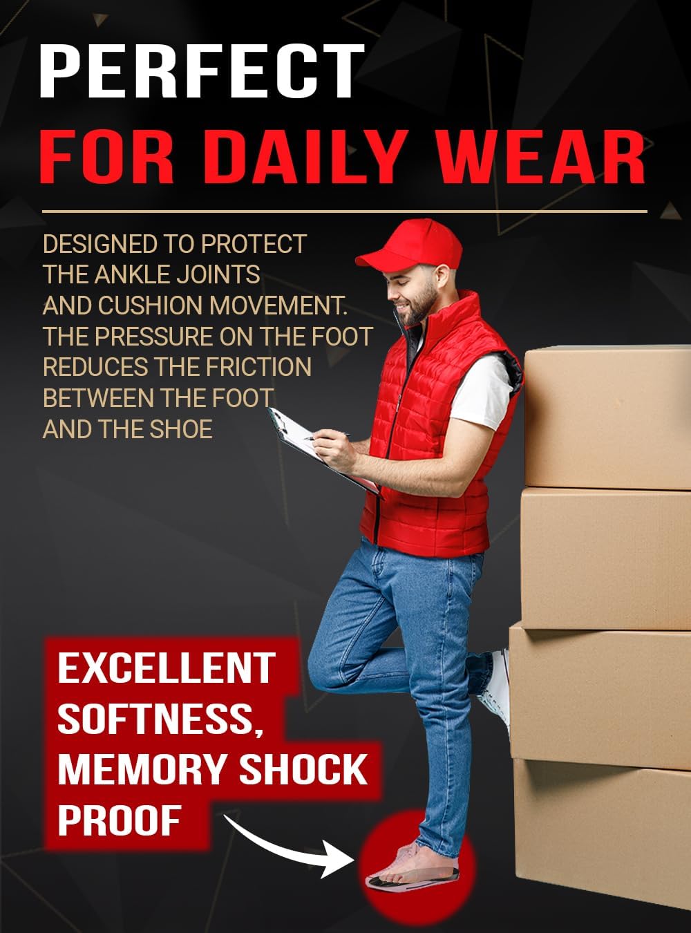 Work Pro Comfort Insoles - Shock Absorption - Low Arch - Cushioning Anti Fatigue Shoe Insert Men Women - Non-Slip - Soft Comfortable Work Boot Insoles - Foot Pain Relief (S, Black)