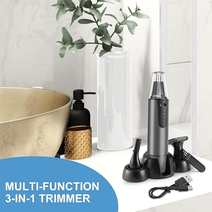 AREYZIN Nose Hair Trimmer for Men,Rechargeable Ear and Nose Trimmer Kit,Professional Painless Eyebrow Facial Hair Clipper, IPX7 Waterproof,Dual Edge Blades Easy Cleansing,Dark Gray