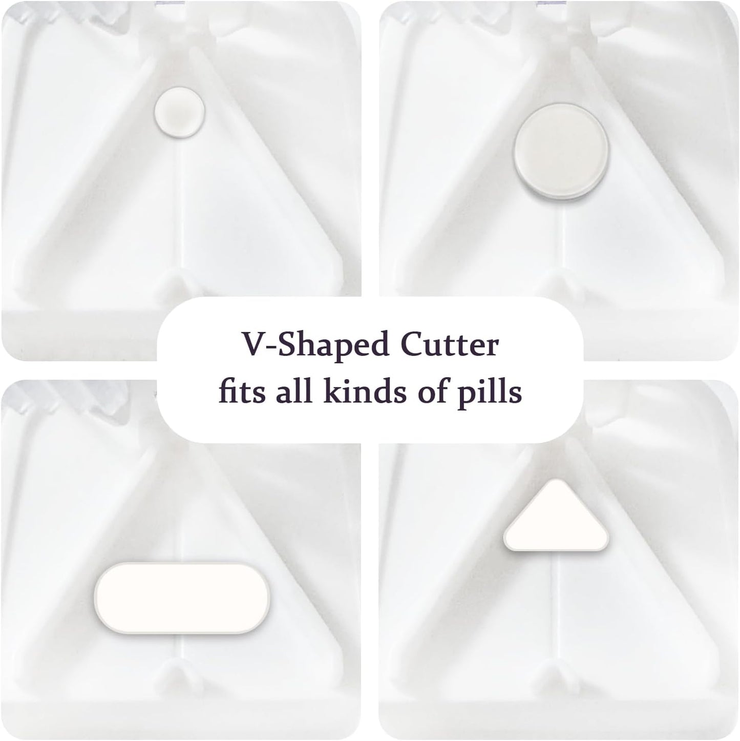 Pill Cutter Splitter for Small and Tiny Pills, or Large Pills. V-Shaped Design for Multiple Sizes. Safety Blade Guard. Loss-Proof Built-in Small Brush & Sliding Door Pill Storage (Clear)