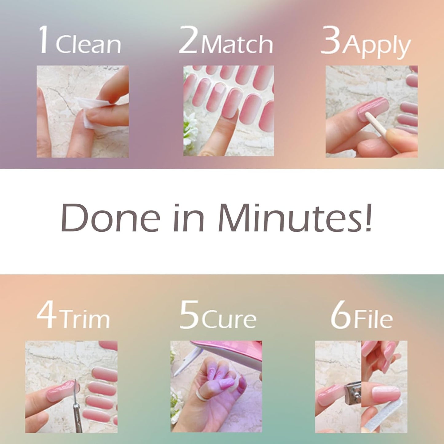 Semi Cured Gel Nail Strips, 20 pcs Nail Wraps, Glaze Stickers, Salon Quality French Manicure, Full Decal Gel Polish Strips, Long Lasting SCG, Easy on, UV Required (Starburst)