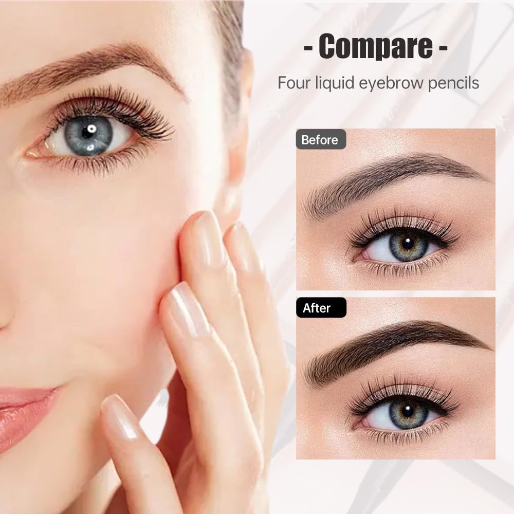 Microblading Eyebrow Pen, 2025 New 3D Waterproof Eyebrow Pencil, Premium Eye Brow Pen with 4 Tip, Long-Lasting Natural Magic Eyebrow Makeup Fine Stroke Contouring Pencil Stay on All Day (Black)