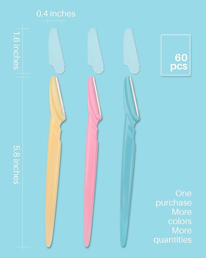 MoHern Dermaplane Razor, 60 Pcs Face Razors for Women and Men, Multipurpose Eyebrow Razor, Dermaplaning Tool for Face Multi-Color
