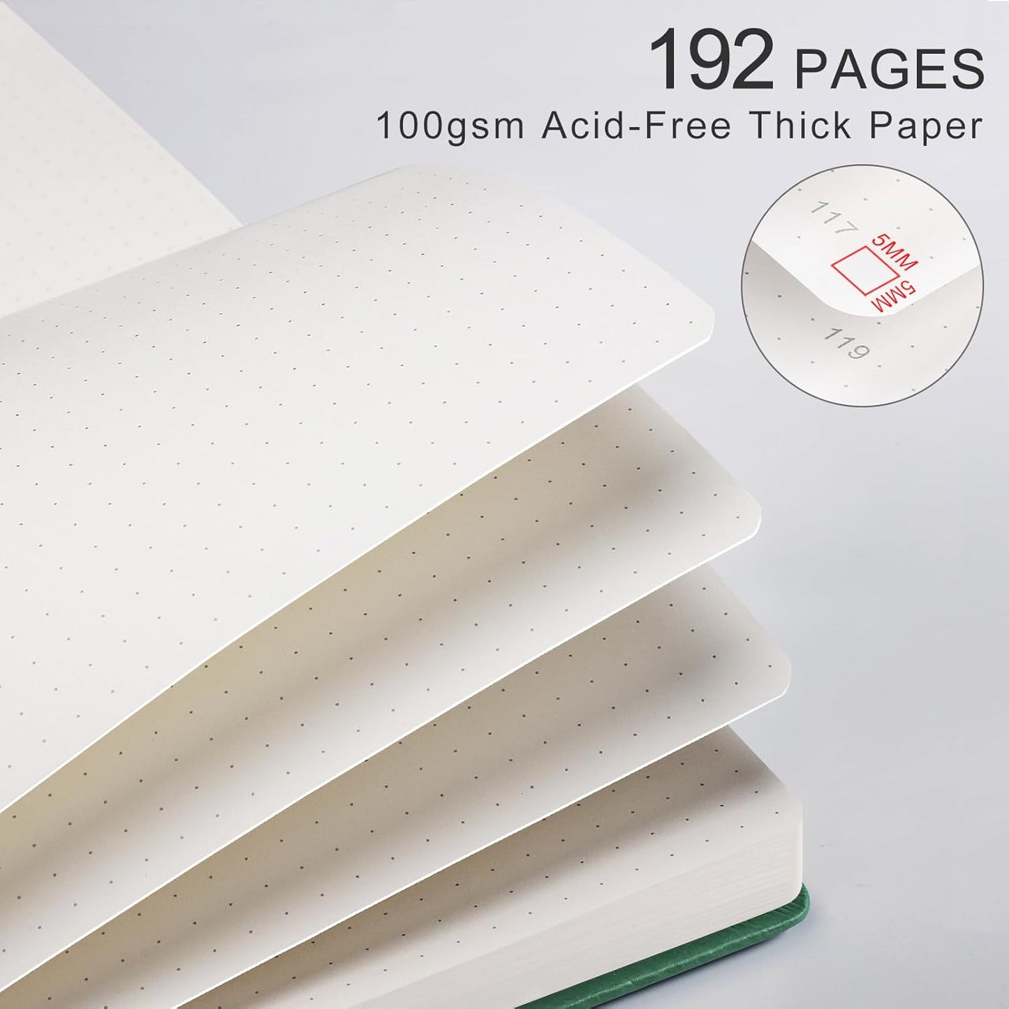 Dotted Journal for Women Men, 192 Pages A5 Notebook Journal, Hardcover Notebook with 100Gsm Thick Pages, Leather Note Book for Writing, Travel, Business, Office, Prayer 5.7 x 8.3, Dark Green