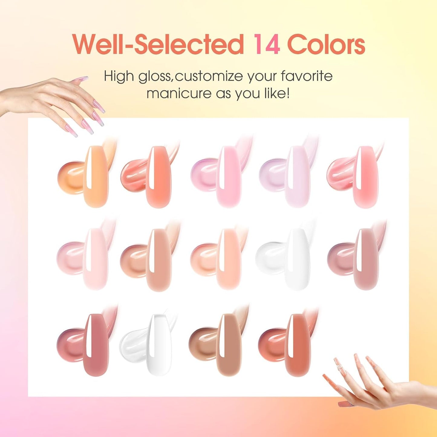 ROSALIND Nude Poly Nail Gel Kit, 14 Colors Pink Poly Nail Gels Kit with Slip Solution and Mini Lamp Poly Nails Gel Starter Kits For All Seasons Beginner DIY at Home