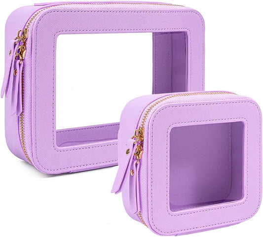 Travel Clear Makeup Bag Set, TSA Approved Cosmetic Bag Case with Zipper Portable Makeup Pouch Toiletry Bag Women Traveling Cosmetic Organizer Storage Bag Car Organizer Car Essentials for Women