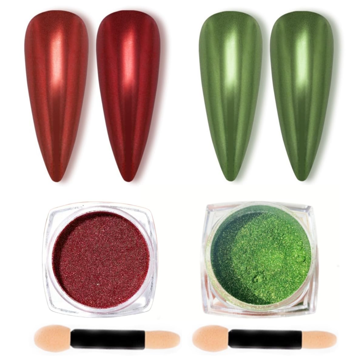 Green Red Chrome Nail Powder, Mirror Effect Metalic Powder Pigments for Nails,Red+Green Nail Art Glitter Glitter Dust Kit for Gel Polish(Red+Green)