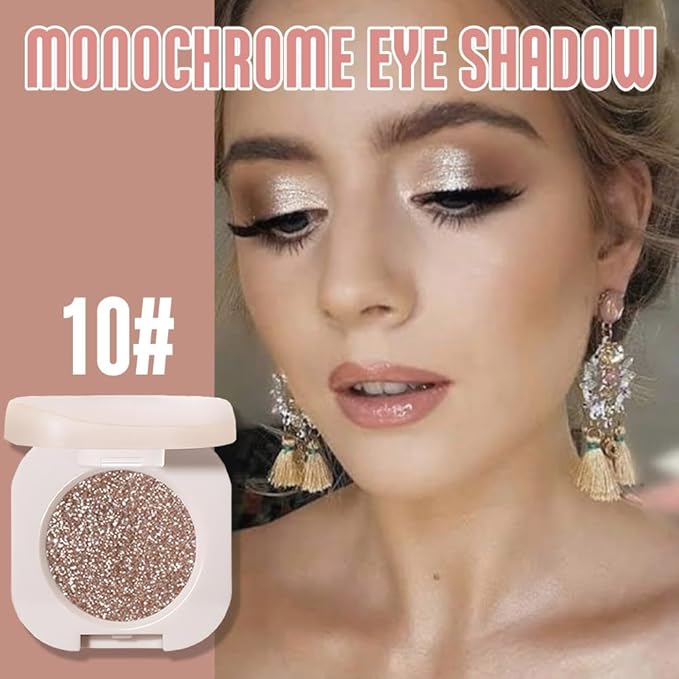 Glitter Shimmer Sparkle Eyeshadow Palette Makeup for Green Blue Eyes, Glitter Nude Shimmer Metallic Holographic Multichrome Cream Iridescent Single Monochrome Eye Shadow Makeup, 10