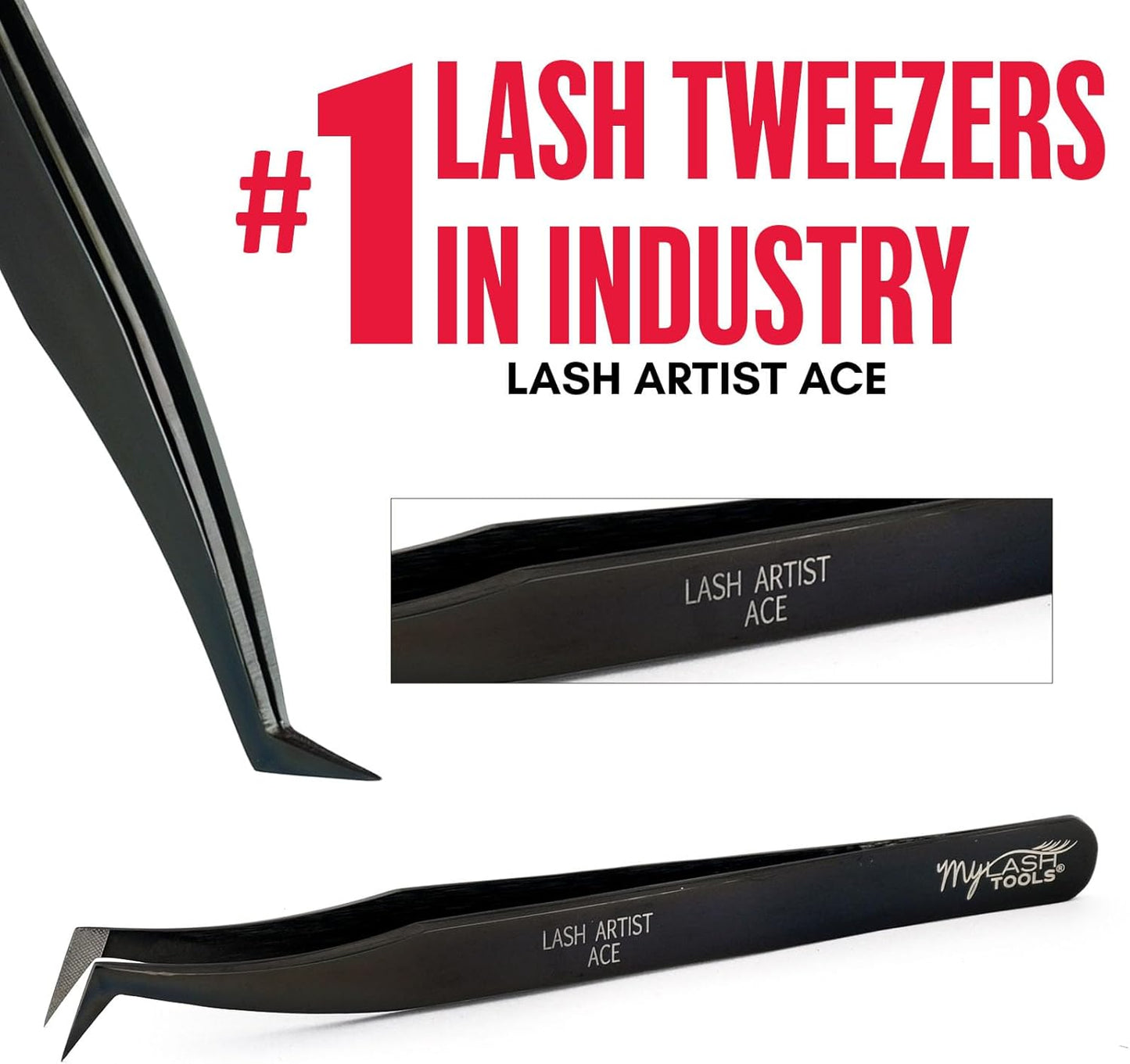 Mega Boot Volume Fiber Tip Lash Tweezer – LASH ARTIST ACE, Professional Eyelash Extension Tweezers, Precision Fan Making, Plain Grip (Black)