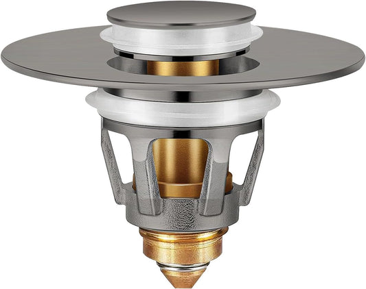 Universal Bathroom Sink Stopper with Hair Catcher, for 1.04-1.97 Inch Drain Hole, Spring Core Bathtub Drain Cover, Pop Up Sink Plug Basin Drain Strainer, Gray