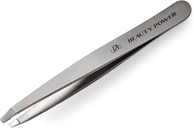 Professional Tweezers - Slant, Durable Lightweight German Stainless Steel, Ultra Precision Tweezers for Eyebrows, Facial Hair, Chin, and Ingrown Hair Removal - Gift (Matte Gray)