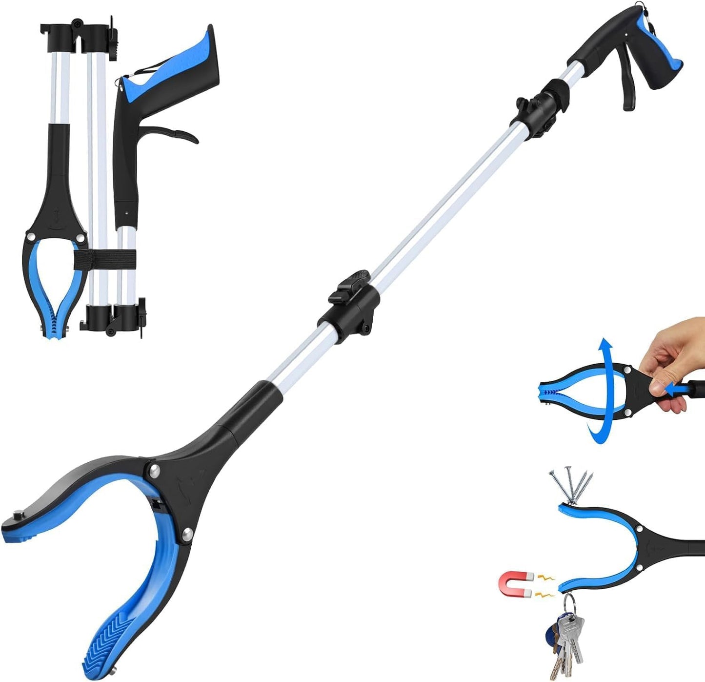 Grabber Reacher Tool - 43” Extra Long Foldable Gripper and Reaching Tool - Heavy Duty Pick Up Stick Grabbers for Seniors, Trash, Surgery Recovery Must Haves Gifts (Blue-43in)