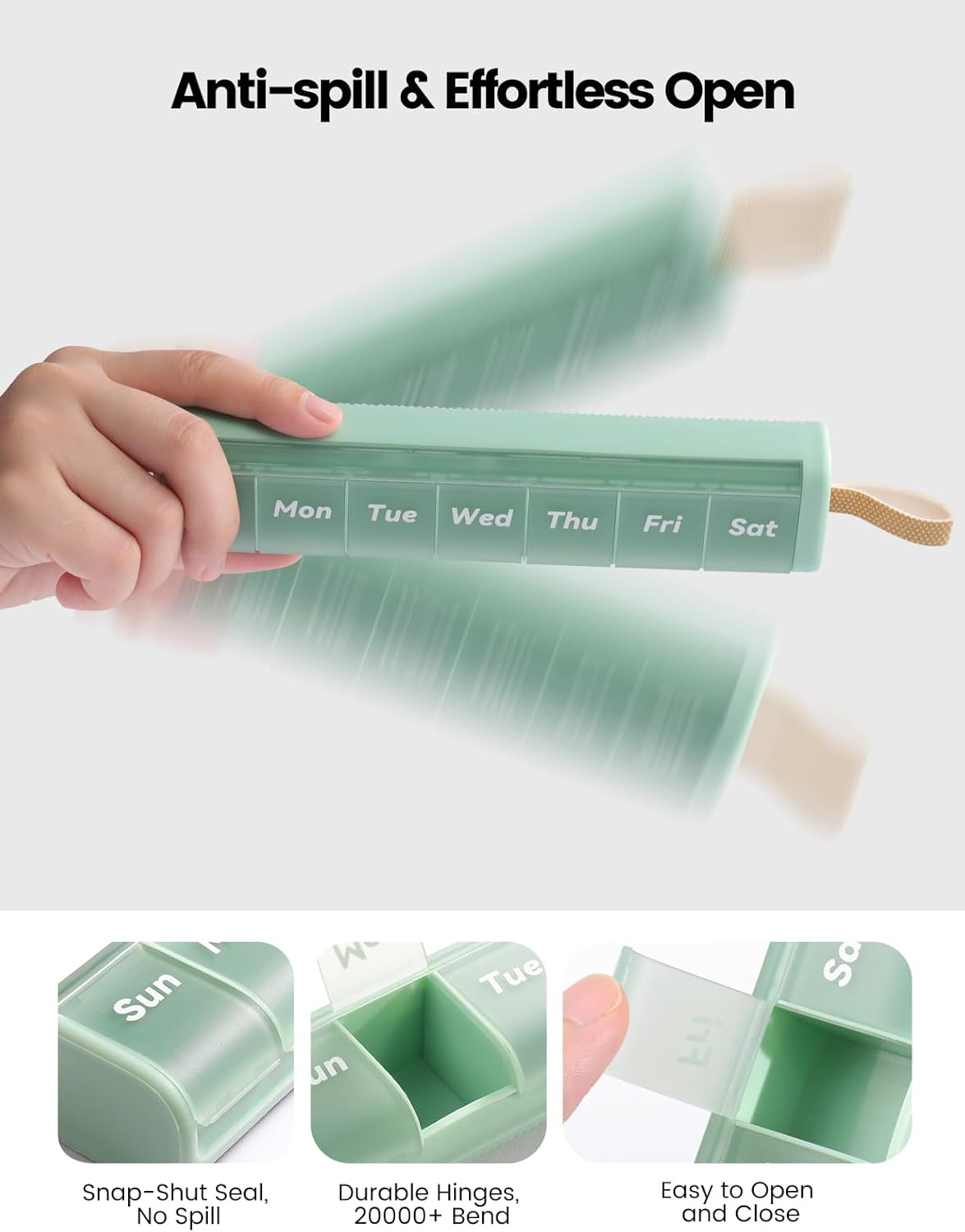 Weekly Medicine Pill Organizer, 7 Day Daily Pill Box Case Travel with Portable Handle, Moisture-Proof Desiccant & Secure Hinges for Vitamins, Medication Supplements