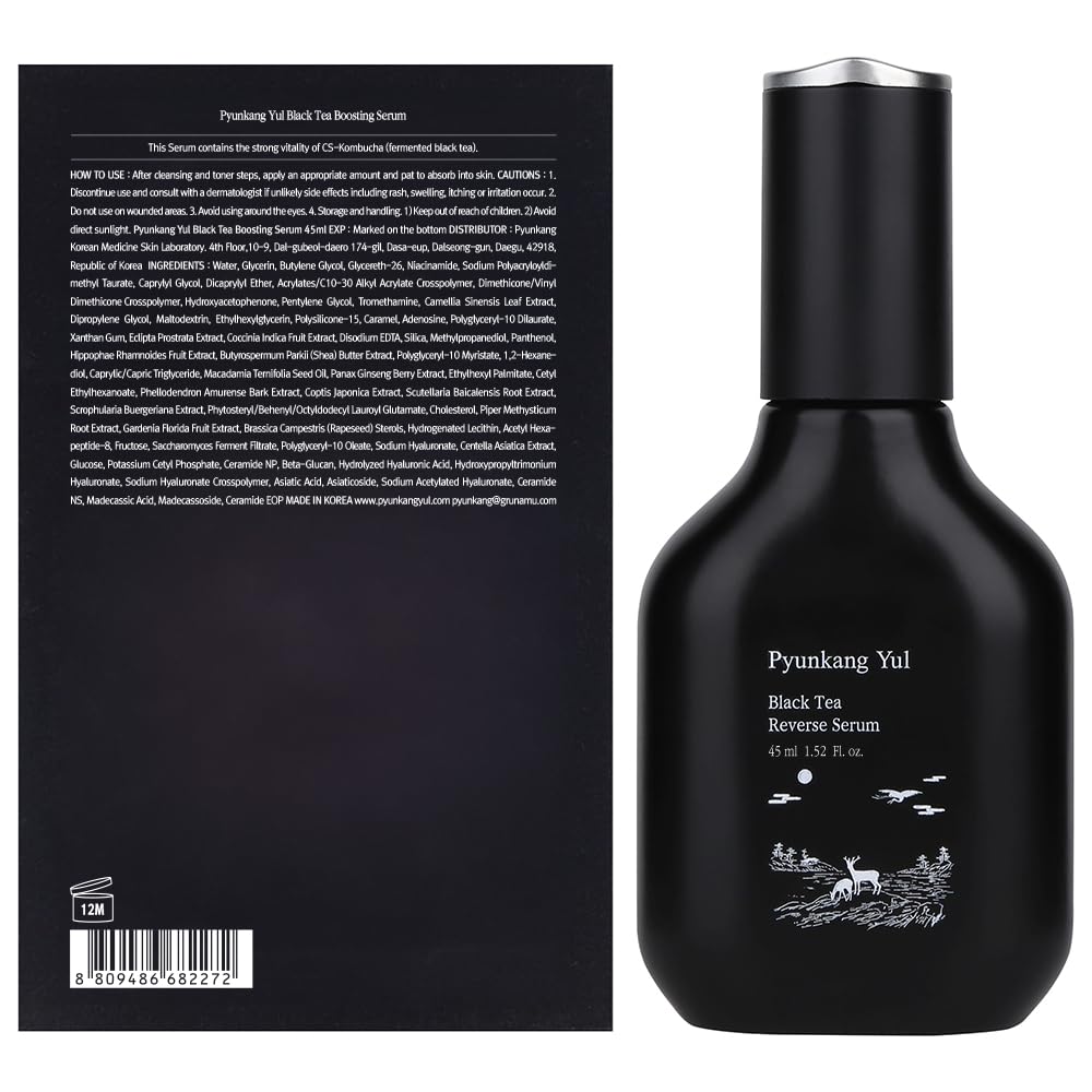 Pyunkang Yul PKY Black Tea Boosting Serum for Anti-aging, Condensed Nutrition for Fine Line Care with Kombucha, Ginseng Fruit Extract, Zero-Irritation, Korean Skincare (1.52 Fl. Oz, 45ml)