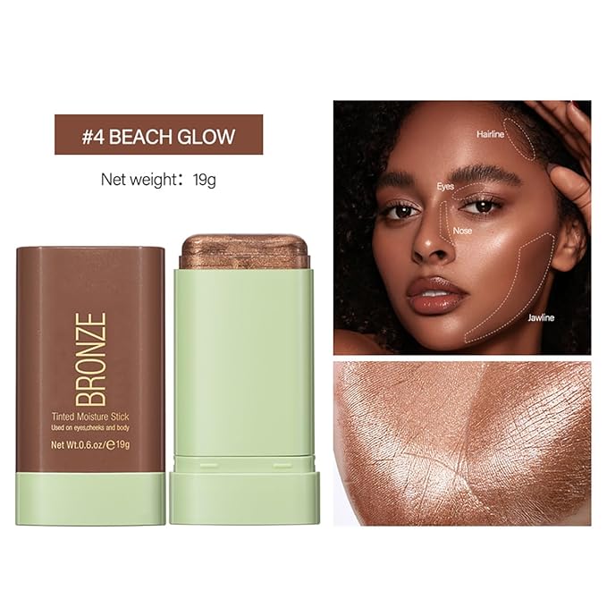 Multi-Use Makeup Blush Stick, Beauty Tinted Solid Blush Stick,Facial Contouring Highlight & Brighten Face Stick, Waterproof Moisturizer Stick, Suitable for All Skin (4#Beach Glow)