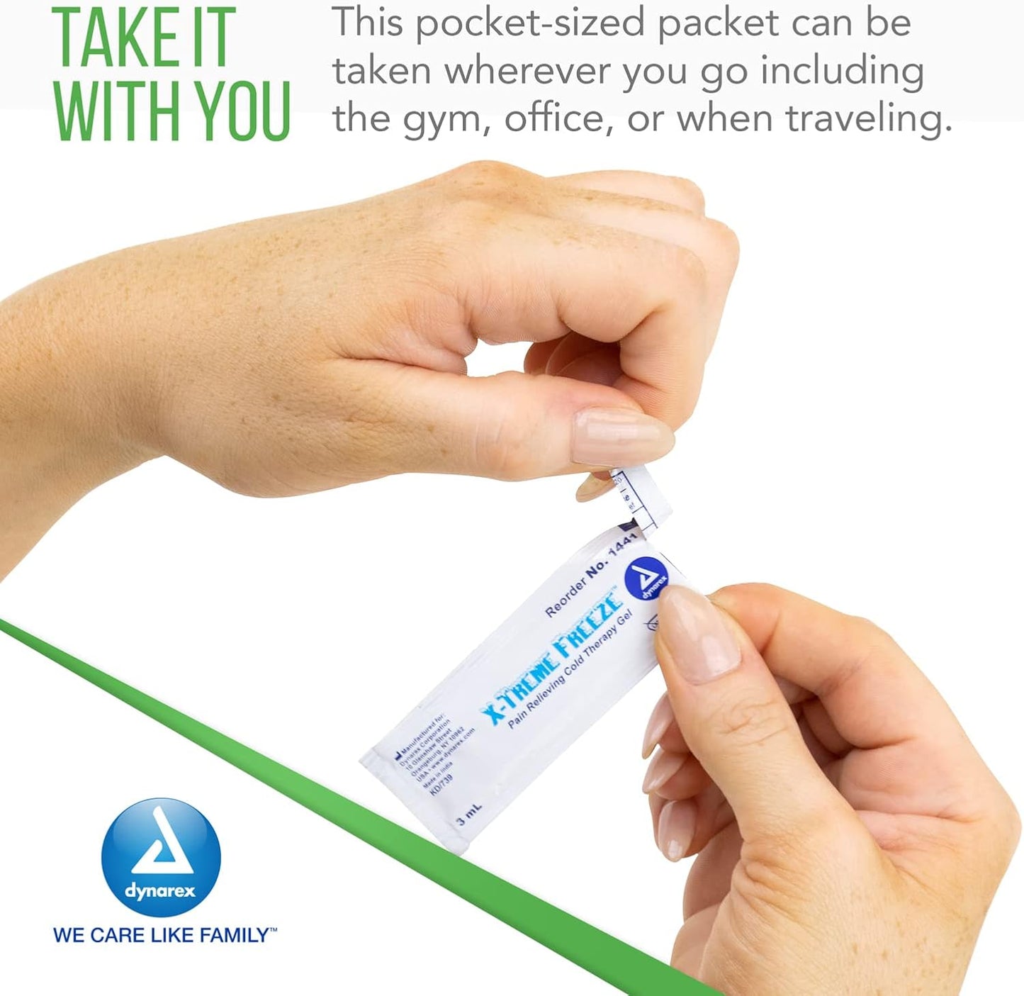 Dynarex X-Treme Freeze Relieving Cold Therapy Gel, Apply Directly to Skin, Green, Individual 3-ml Packet, 2 Boxes of 100 X-Treme Freeze Relieving Cold Therapy Gel 3-ml Packets