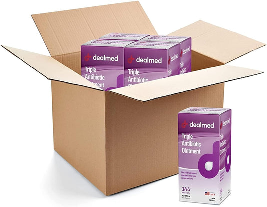 Dealmed Triple Antibiotic Ointment – Made in The USA, Single-Use Packets for Instant Relief from Cuts, Scrapes and Burns, 144 Packets/Box (.5g) - Case of 12