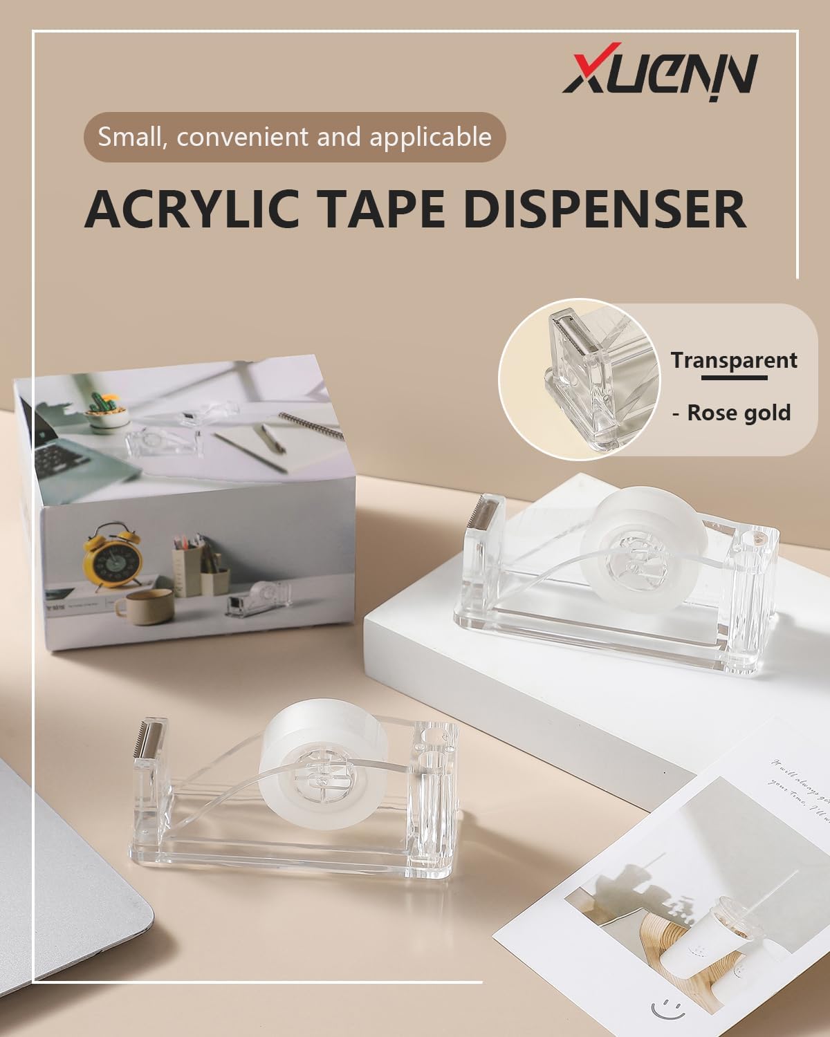 2-Piece Acrylic Tape Dispenser Desk - Durable, Stylish, and Versatile for Home, Office, or School - Fits Standard Tape Rolls - Desktop Convenience for Easy Organization（Silvery）