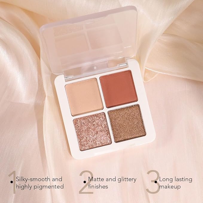 4 Colors Matte Shimmer Eyeshadow Makeup Palette,Rose Gold Champagne Nude Highly Pigmented Natural Neutral Eye Shadow Palette,Long Lasting Waterproof Naturing-Looking Women Girls Eye Shadow,Blendable