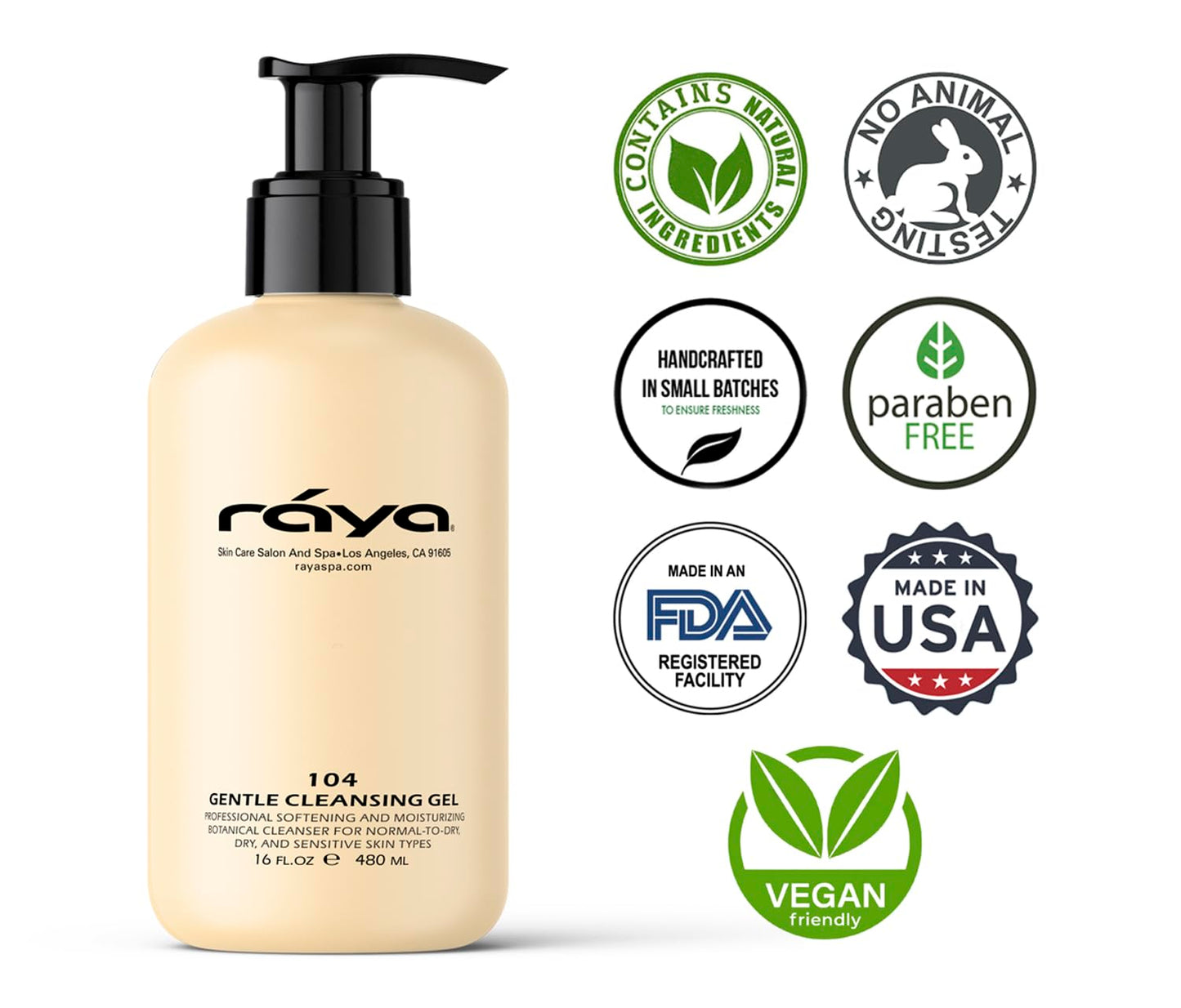 Raya Gentle Facial Cleansing Gel 16 oz (104) | Softening and Moisturizing Botanical Cleanser for Dry and Sensitive Skin| Helps Hydrate Smooth Complexion