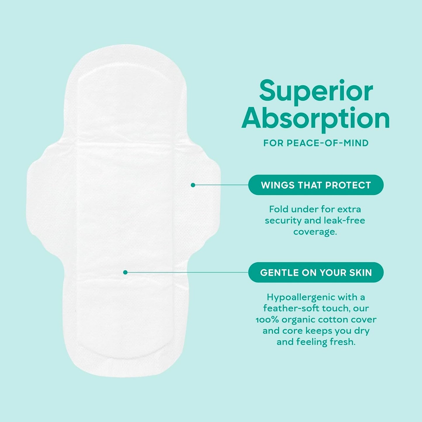 Oi | Organic Initiative - Ultra-Thin Pads with Wings | Super | 100% Certified Organic Cotton, Unscented | Leak Free, Biodegradable | Non-GMO, Toxin Free | 20 Pads