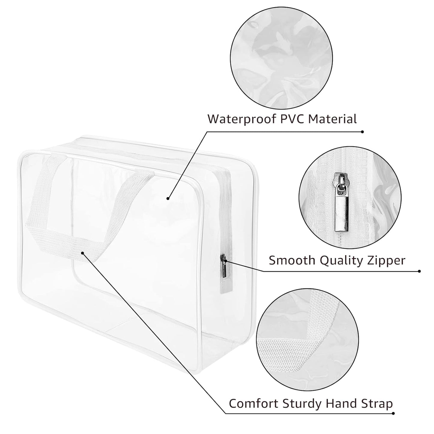 5Pcs Crystal Clear PVC Travel Toiletry Bag Kit for Women Men, Waterproof Vinyl Packing Organizer Storage Bags with Zipper Handle Straps, Cosmetic Pouch Carry on Airport Airline Compliant Bag Handbag