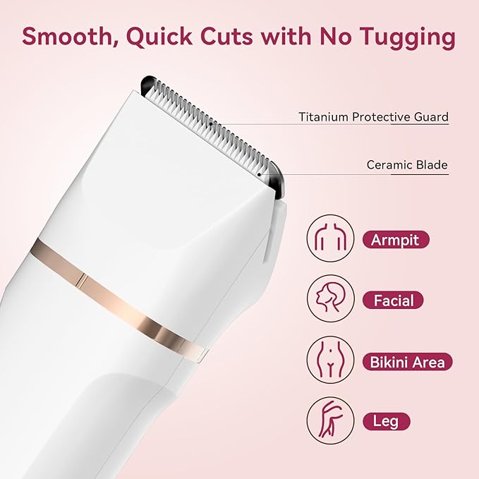 Electric Bikini Trimmer for Women - 4 in 1 Electric Shaver for Women, Waterproof Pubic Hair Trimmer and Facial Hair Remover, Replaceable Razors & Nose Hair Trimmer, Rechargeable Women's Grooming Kit