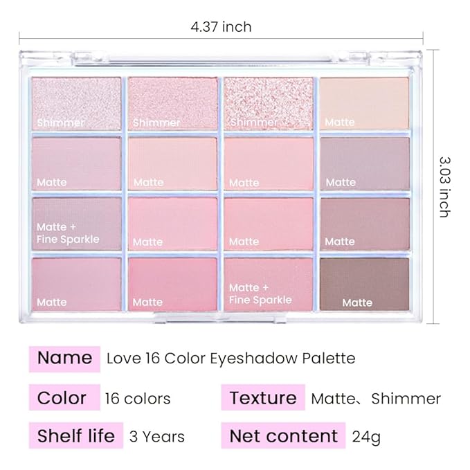 16Colors Pink Nude Taupe Basics Matte Eyeshadow Palette,Muted Pink Eye Shadow Makeup Travel Makeup Palette all in one Long Lasting Waterproof Ultra-Blendable,Great for Travel Gift Kit