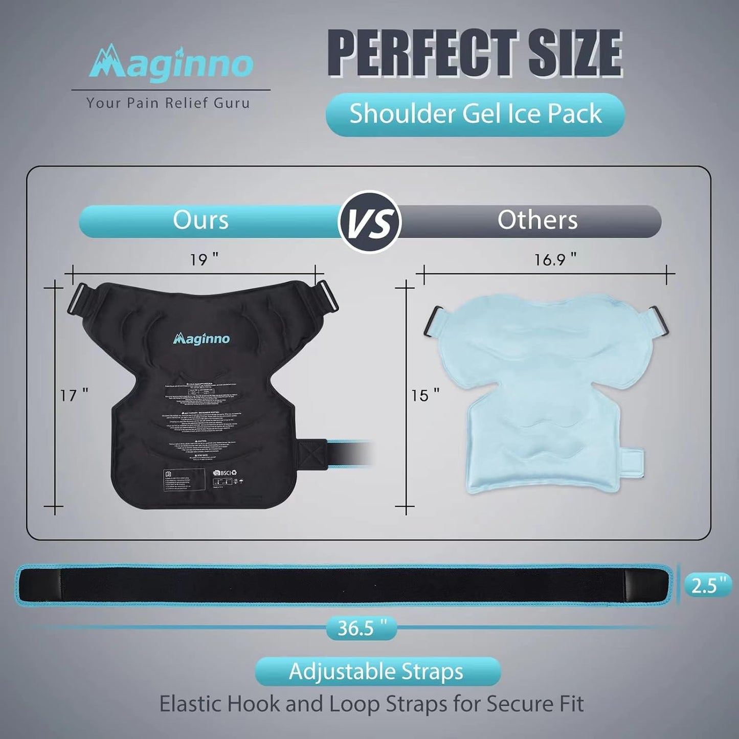 Shoulder Ice Packs for Injuries Reusable, Heat or Cold Therapy Compression Wrap Flexible Ice Gel Pack for Left Right Shoulder Injuries, Surgery, Rotator Cuff Injuries, Black