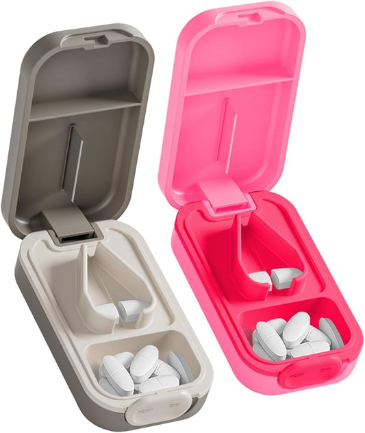 Pill Cutter Splitter for Small or Large Pills with Safety Lock - Accurate and Easy Travel-Friendly Design for Daily Use (Pink+Black)