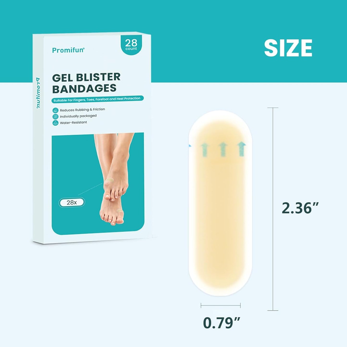 Blister Bandages - 28 ct Hydrocolloid Cushions for Foot, Toe, Heel - Water Resistant Gel Pads for Prevention & Recovery, Bunion Pack
