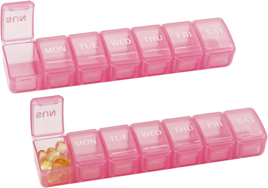 2 Packs Weekly Pill Organizer,Pocket Daily Pill Case Pill Box for Pills/Vitamin/Fish Oil/Supplements (Pink)