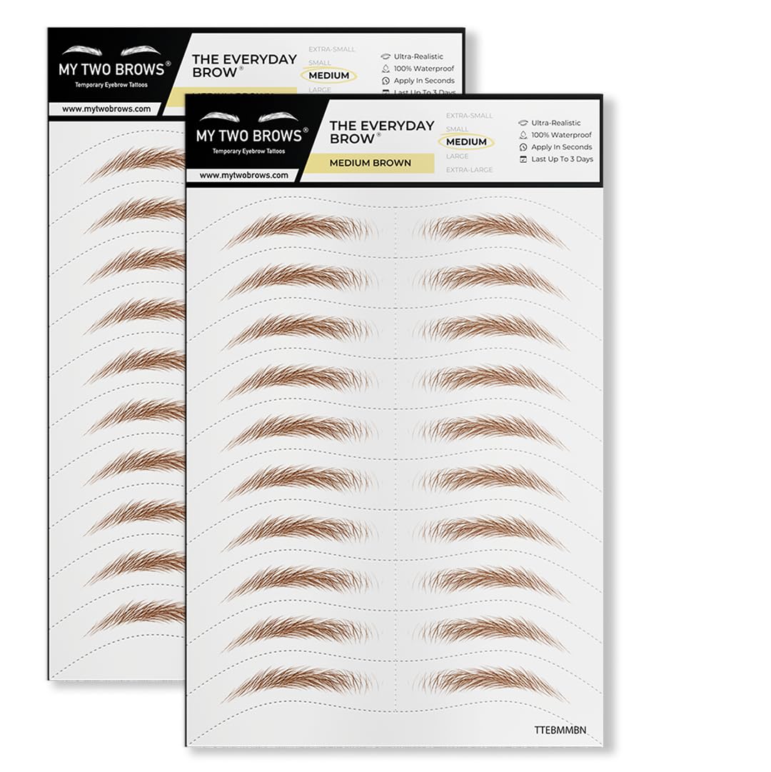 20 Pairs Medium Brown Temporary Eyebrow Tattoos, Waterproof and Smudge-Proof Medium Everyday Style Realistic Eyebrow Stickers for Men & Women, Easy to Apply, Won't Work on Existing Brows