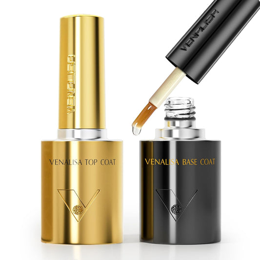 VENALISA 2 Pcs No Wipe Gel Top Coat and Base Coat Set- High Gloss Shiny Base Top Coat Gel Nail Polish Kit, Soak Off Nail Art Home and Professional Manicure