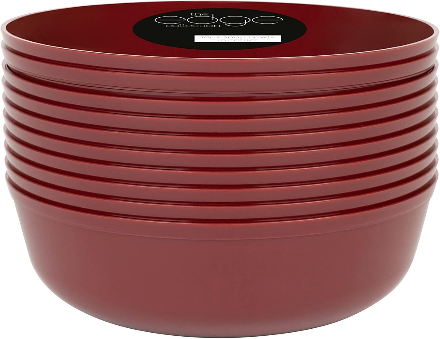 PLASTICPRO [30 Pack 16 OZ Bowls] Edge Collection Cranberry Red Plastic Party Soup Bowls Premium heavyweight Elegant Disposable Tableware Dishes