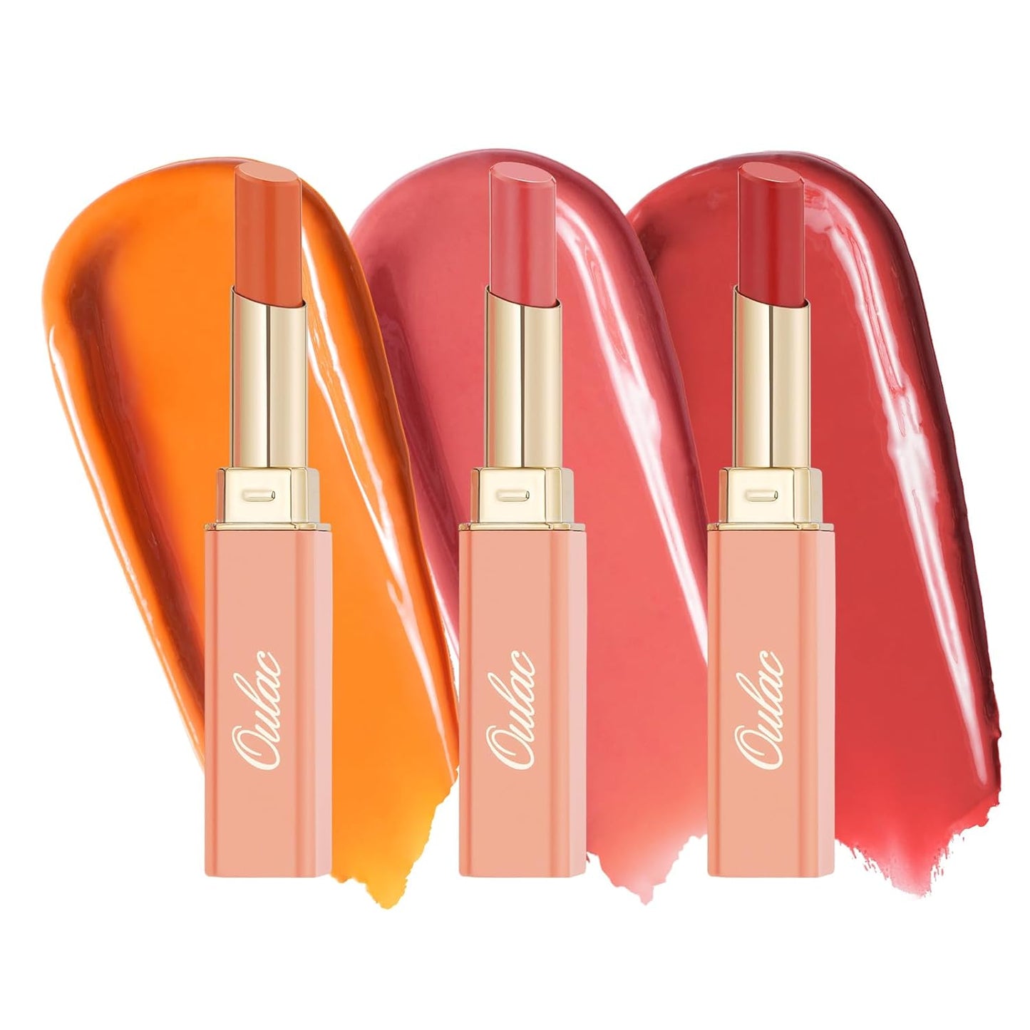 Oulac Moisturizing Shine Lipstick For Women Christmas Set 3PCS, 2 in 1 Tinted Lip Balm for Winter, Hydrated Juicy and Glossy Lip Color for Dry, Cracked and Chapped Lips, Vegan 01+04+08